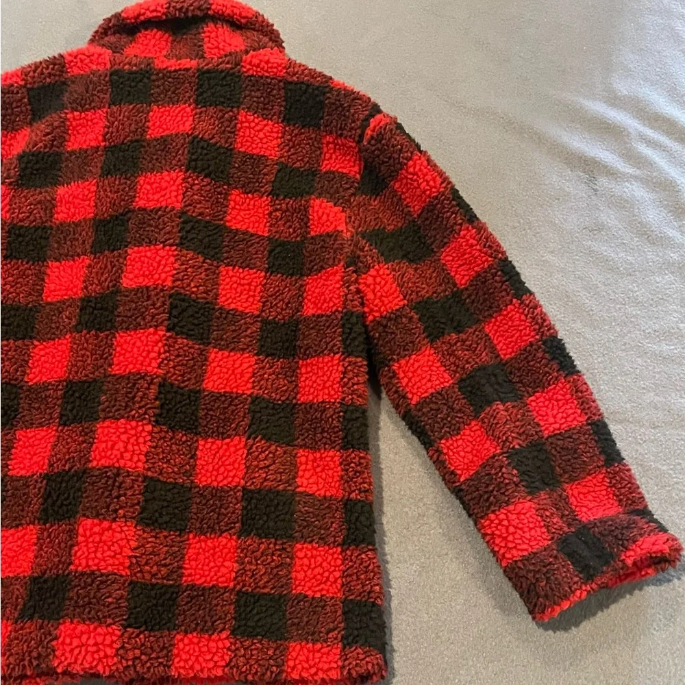 Gap kids sherpa plaid coat girls size‎ XL NWT red/black